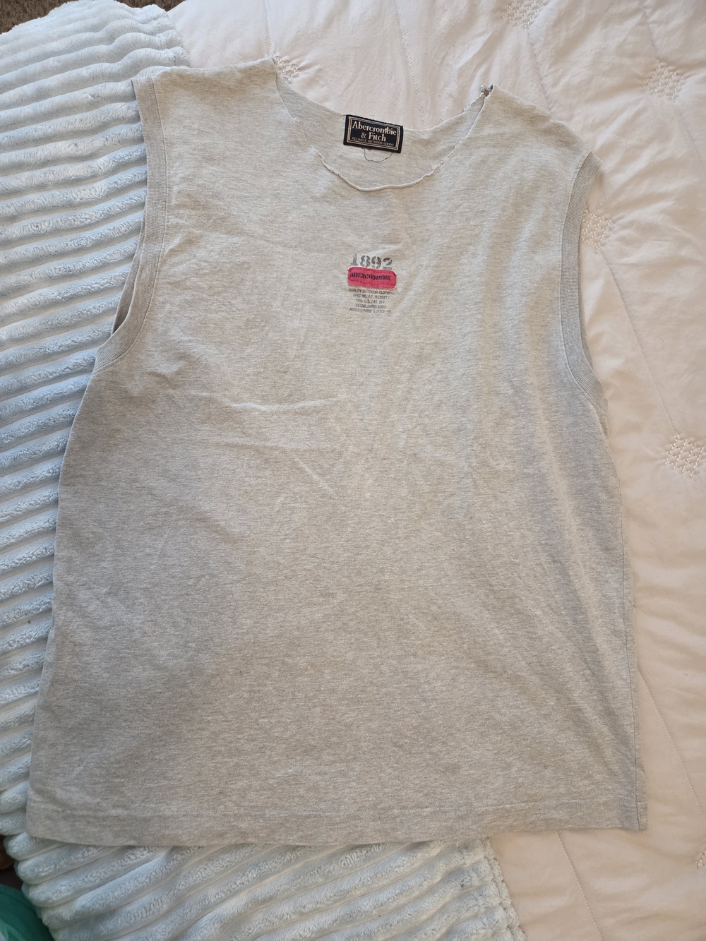 Abercrombie & Fitch Light Gray Sleeveless Muscle Tank with Red Logo Detail